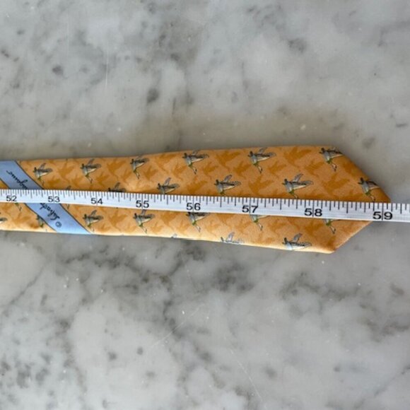 SALVATORE FERRAGAMO Silk Italian Yellow Gold Green Duck Vintage Tie - Picture 12 of 13